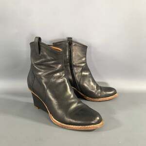 MAISON MARTIN MARGIELA Size 10 Black Brown Leather Ankle Zips Boots